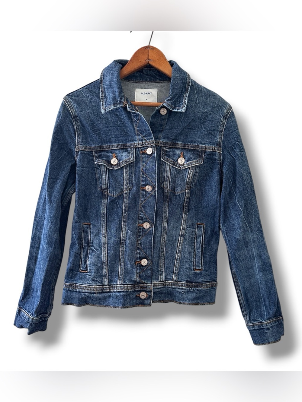 Old Navy Classic Denim Blue Jean Trucker Jacket Women’s Size Small Fall Punk